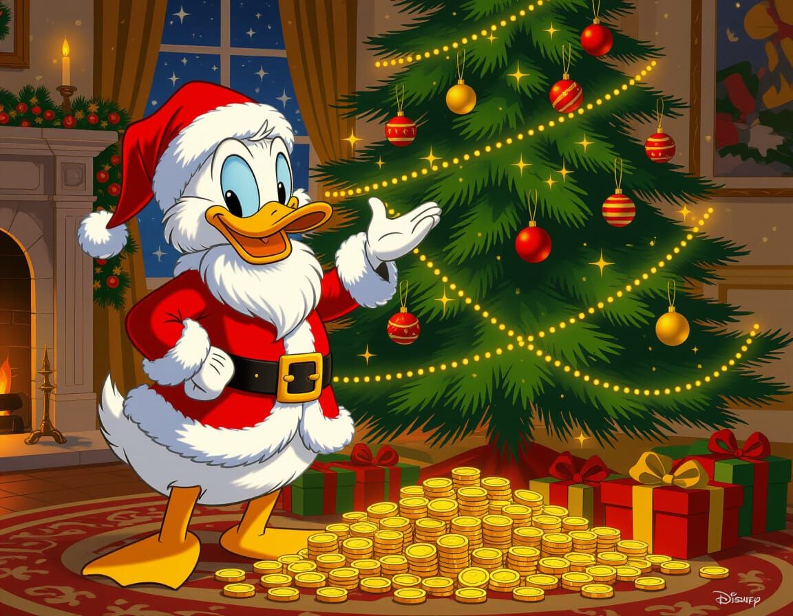 Scrooge McDuck as Santa with Overflowing Coins