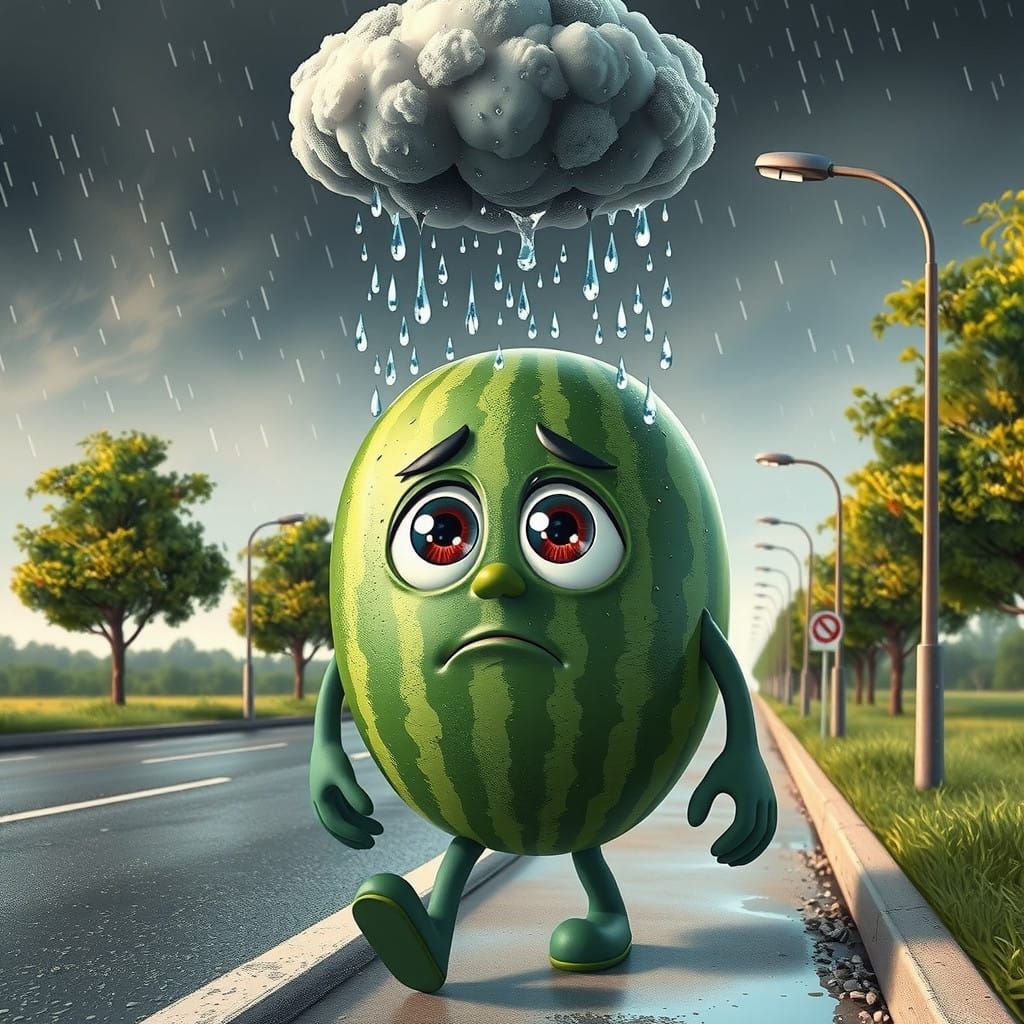 Humorous Melancholy Cartoon Claymation Watermelon