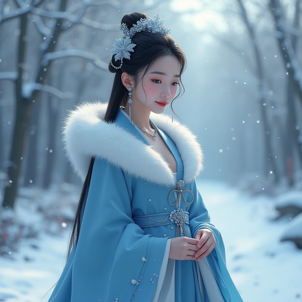 Disney Style Chinese Concubine in Winter Garden