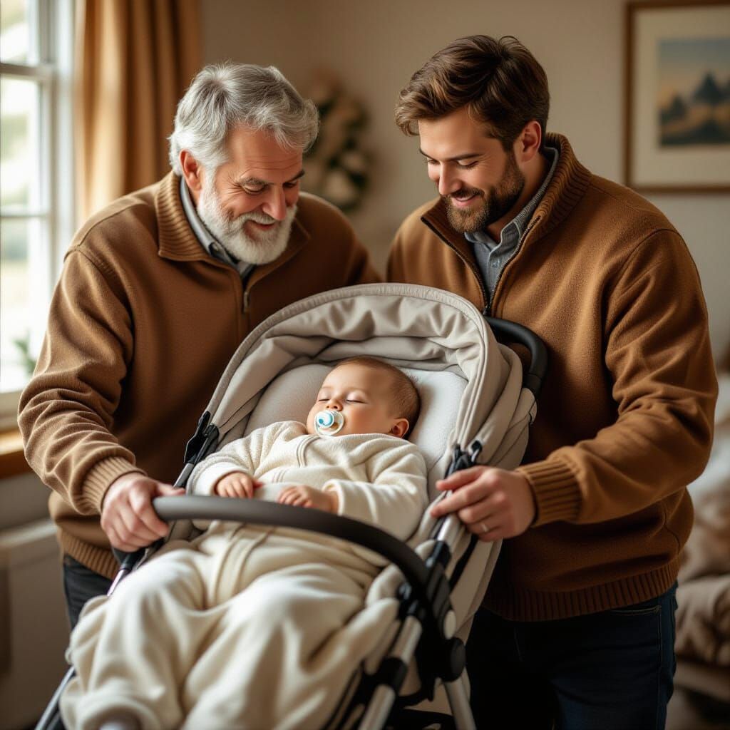 Baby Sleeps Peacefully in Stroller with Family