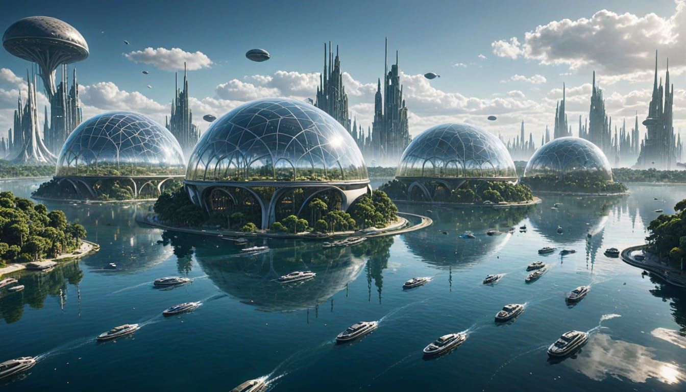Futuristic Alien Cities Floating on Water