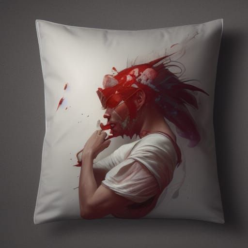 Bloody Pillow Fight Portrait in Hyperdetailed Style