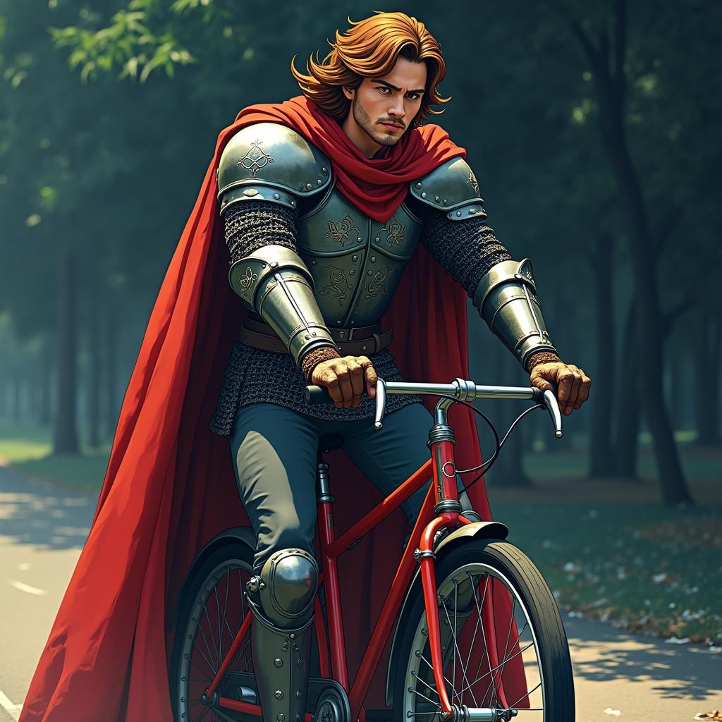 Anime-Style Cleric Rides a Red Bicycle