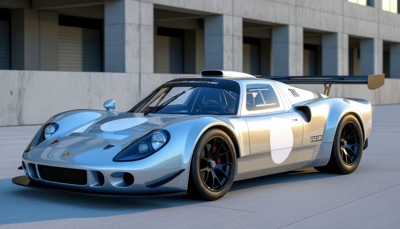 Modern LMP1 Porsche 904 Race Car in Silver
