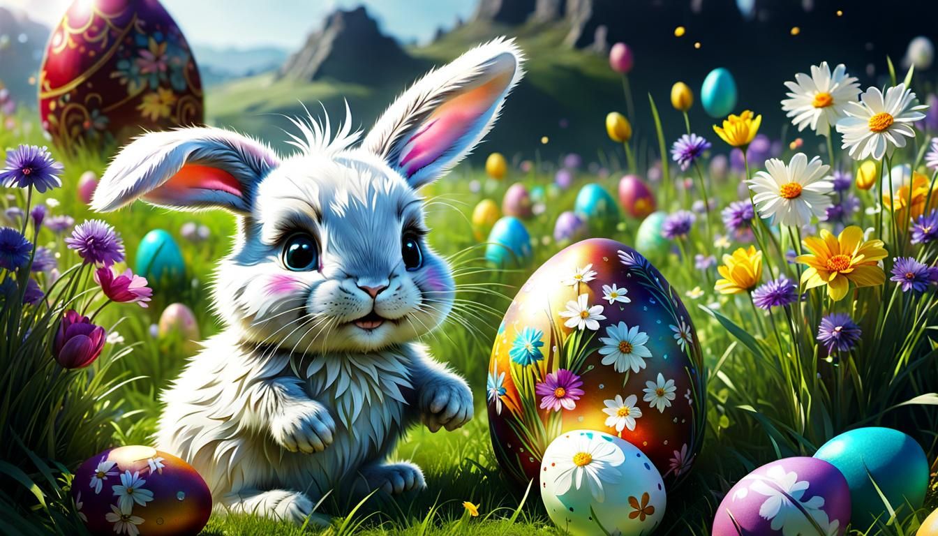 Adorable CGI Easter Bunny with Huge Egg