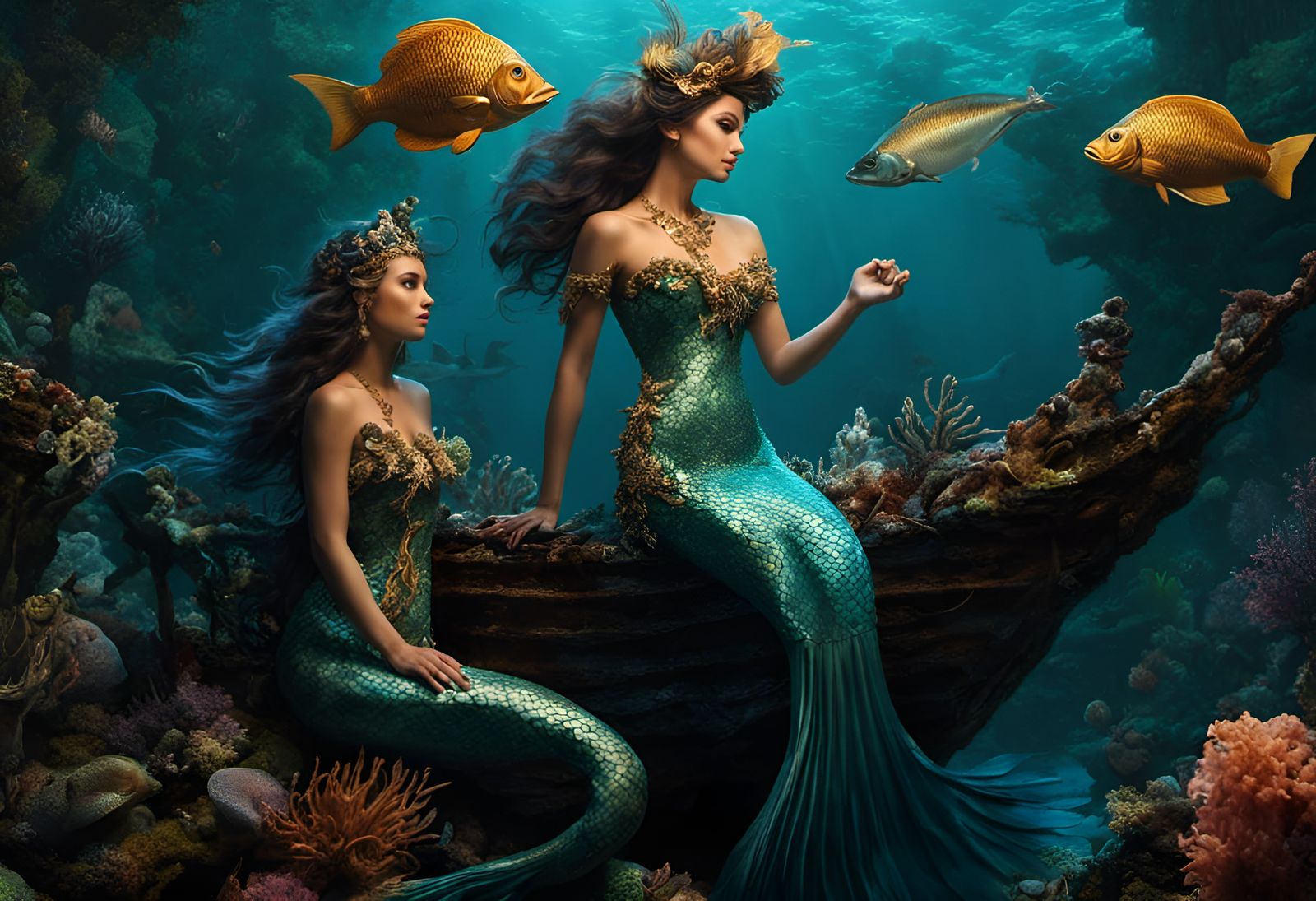 Mermaids Seducing Ulysses in Candy Art Style