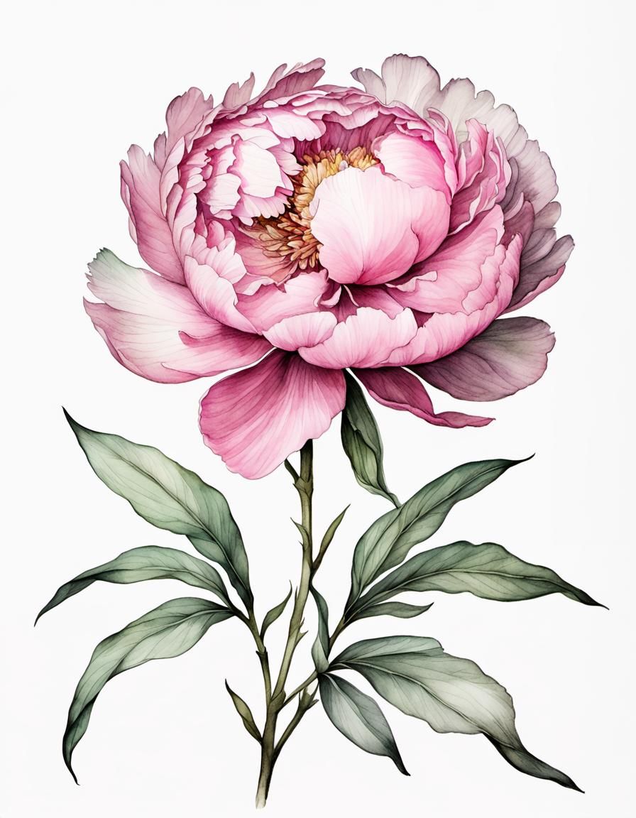 Pink Peony: Vintage Botanical Watercolor Illustration