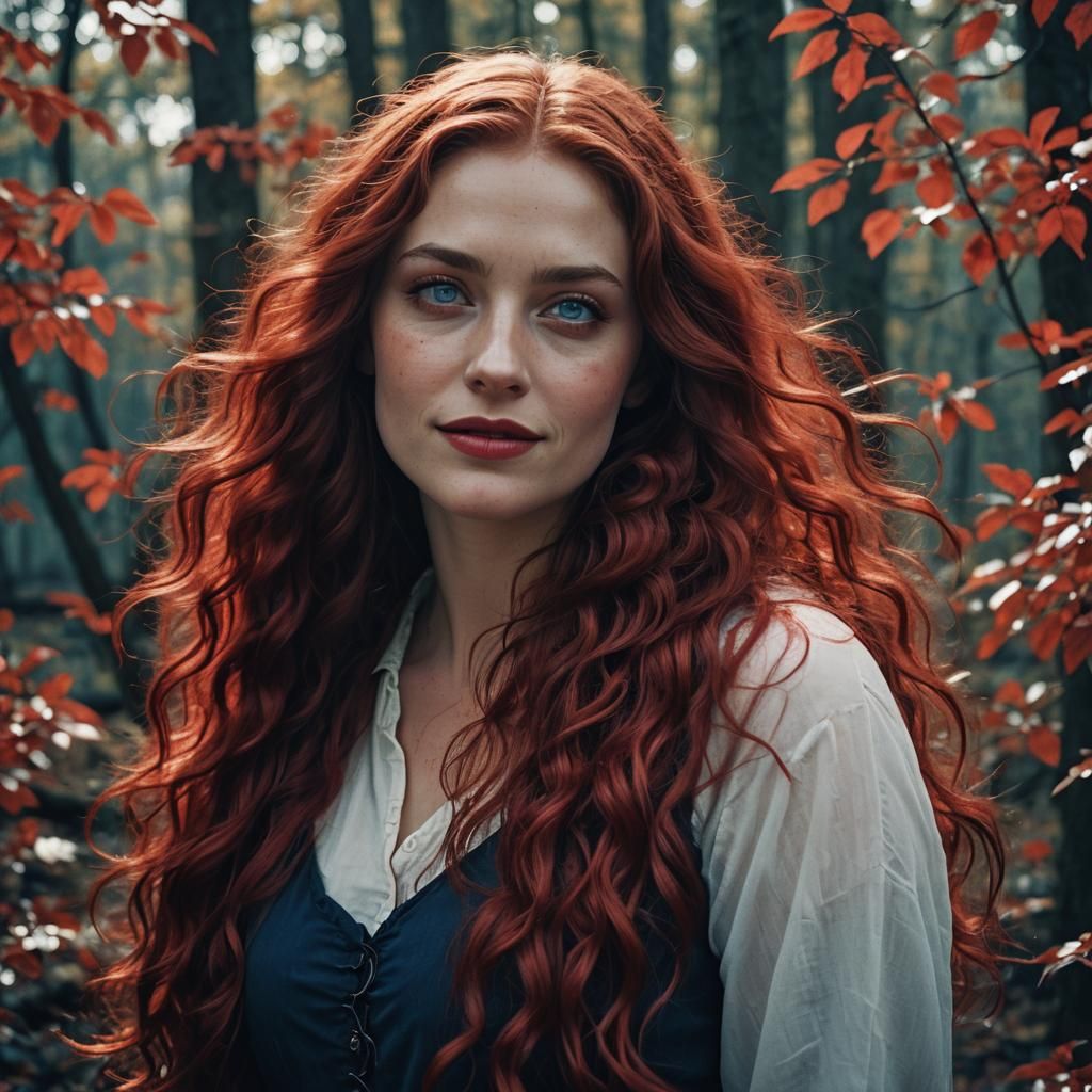 Ethereal Germanic Goddess in Vibrant Red Hair