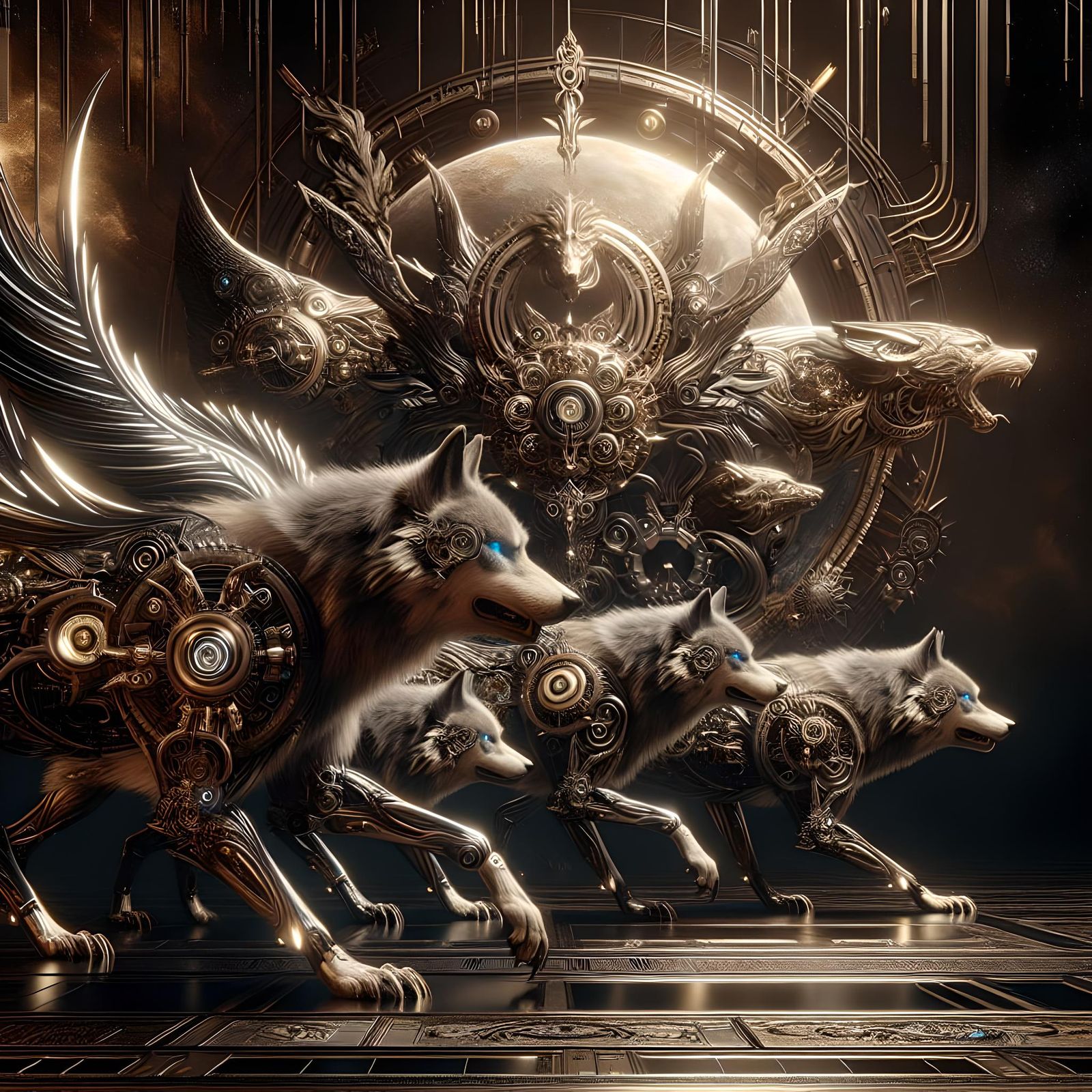 Mechanical Wolves Tattoo Design in 8K
