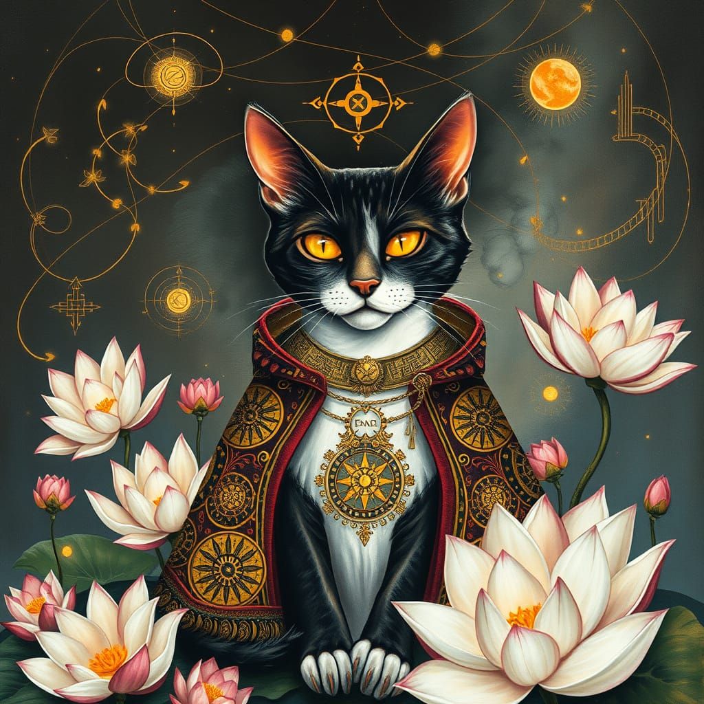 Cubist Cat in Vibrant Cloak, Cosmic Energy