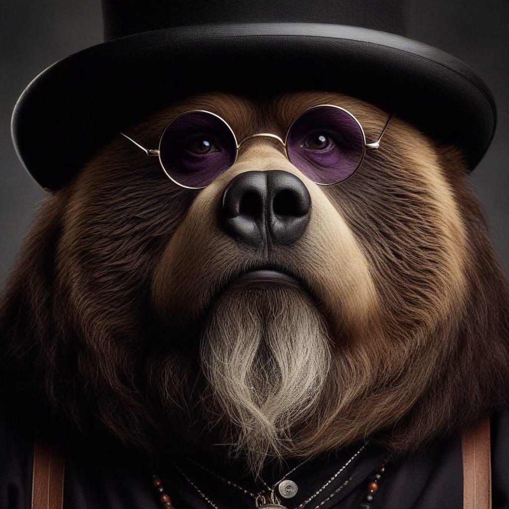 Obese Kodiak Bear in Top Hat and Glasses