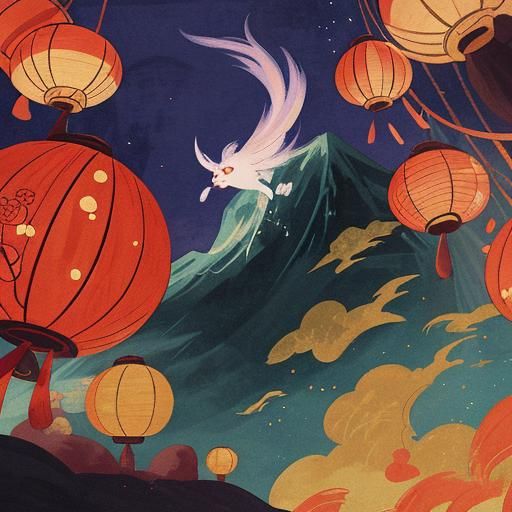 Whimsical Ukiyo-e Style Anime Scene