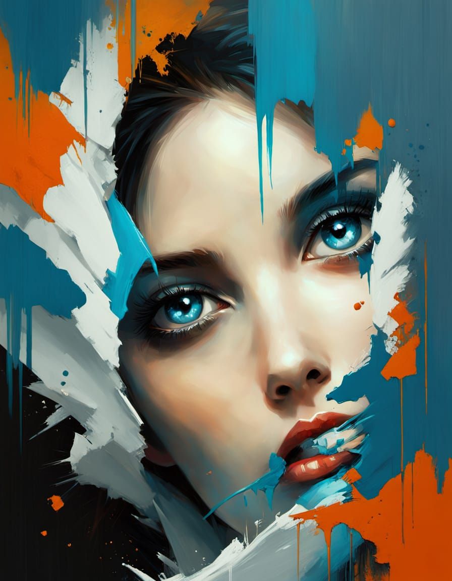 Expressive Oil Painting of a White Crane Emerging from a Dis...