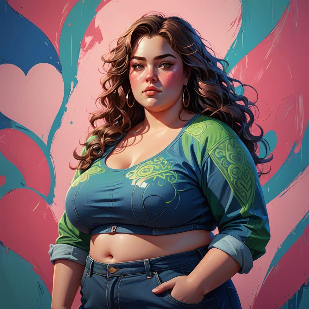 Vibrant Digital Art of a Plus-Sized Woman with Curly Hair