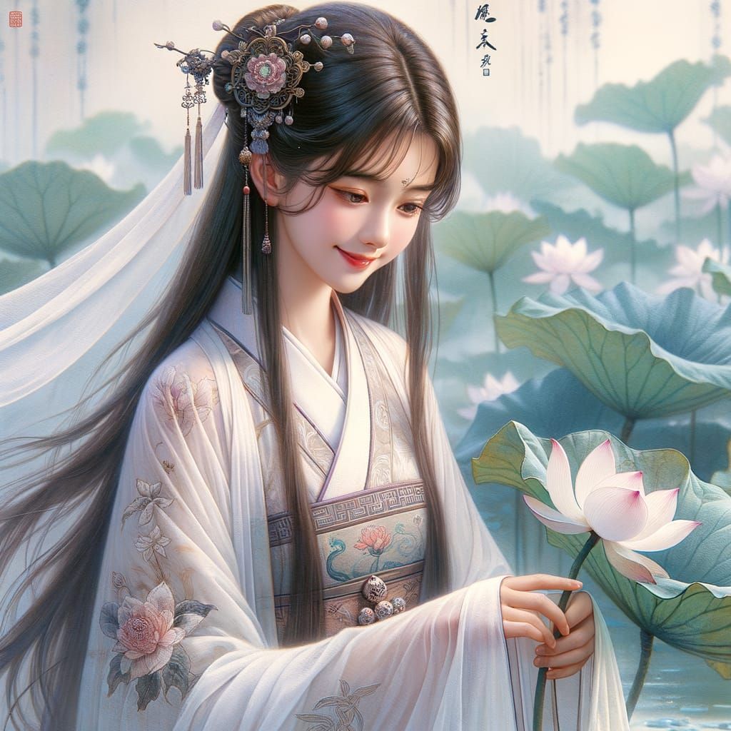 Ethereal Portrait of a Hanfu Dressed Teenage Girl