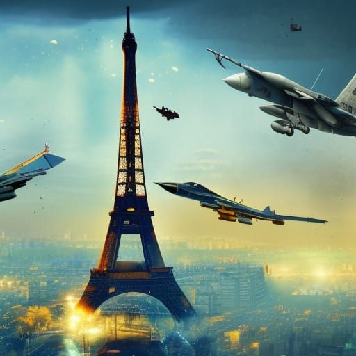 F-16 Crashes Into Eiffel Tower: Detailed Matte Painting