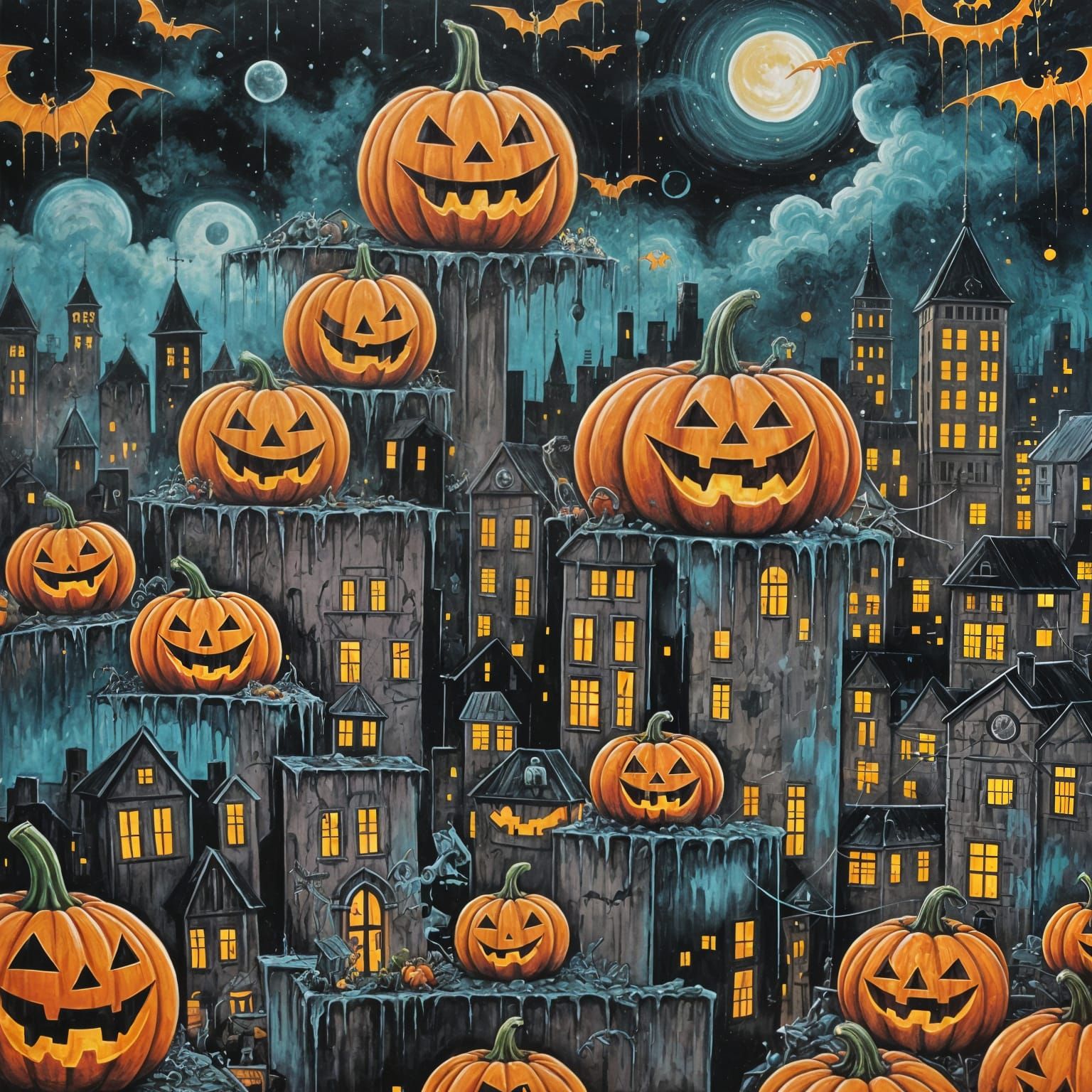 City in a Pumpkin Graffiti Art