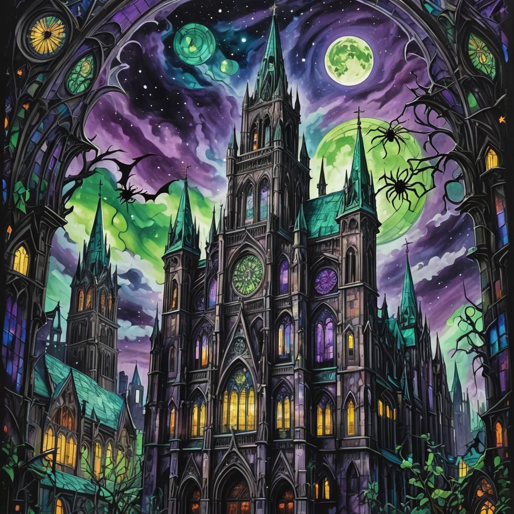 Haunted Cathedral Reaching for the Starry Night, Graffiti Ar...