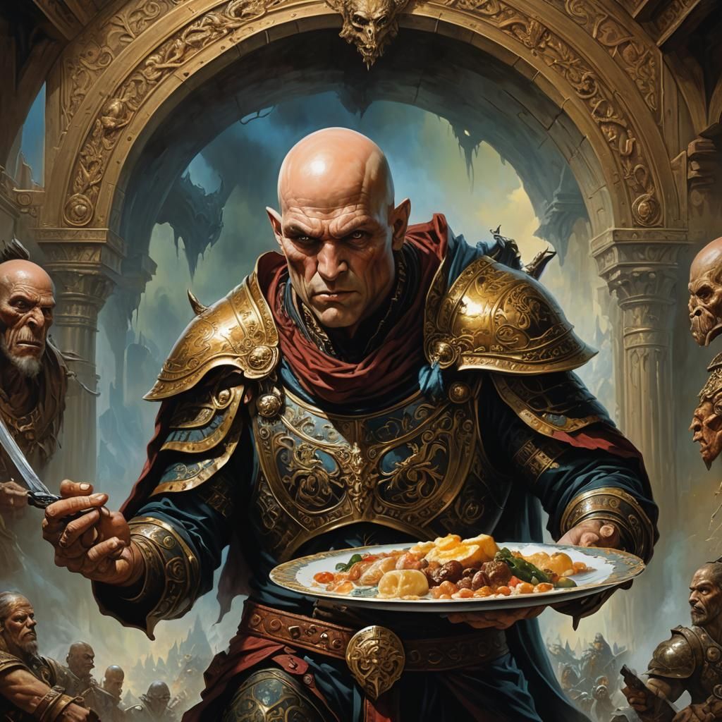 Bald Half-Giant with Plate: Epic Fantasy Oil Painting