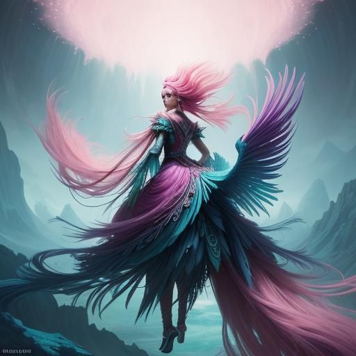 Fantasy Woman with Peacock Feather Hair