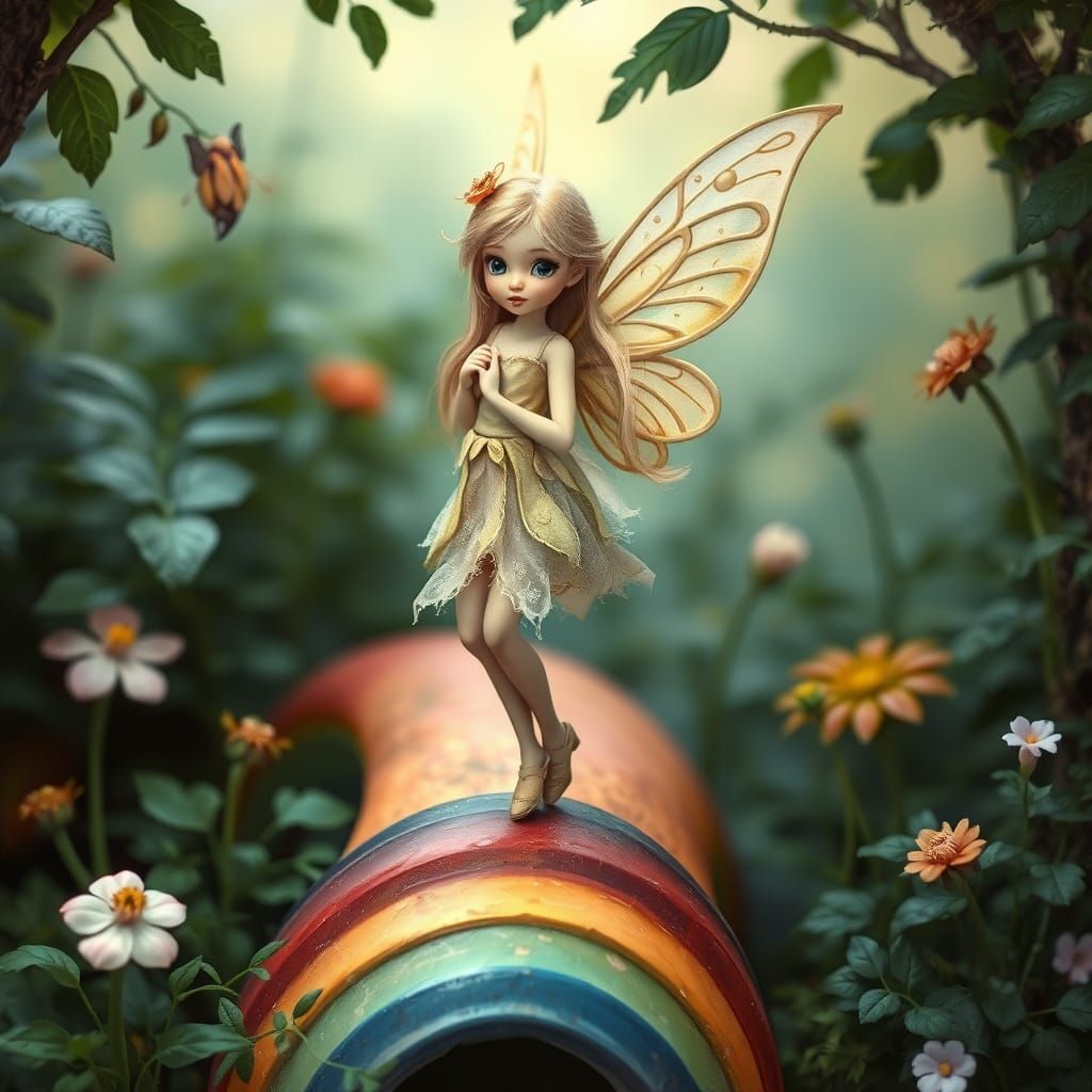 Ethereal Fairy Standing on a Rainbow