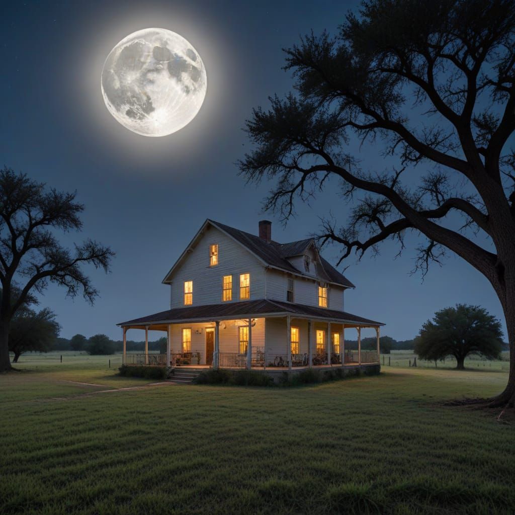 Haunted Texas Farmhouse Under Full Moon