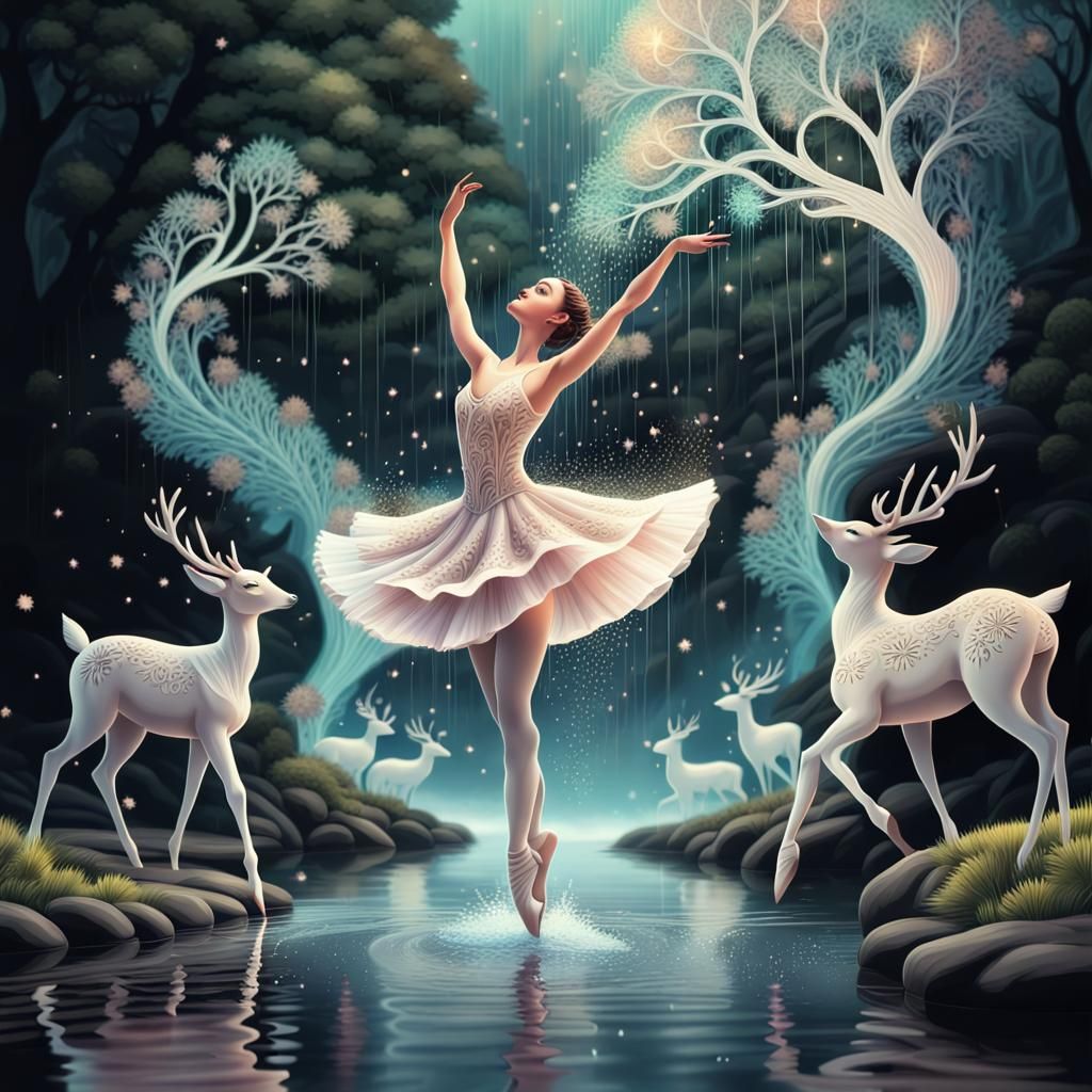 Bioluminescent Celebration with Ballerina and White Deer
