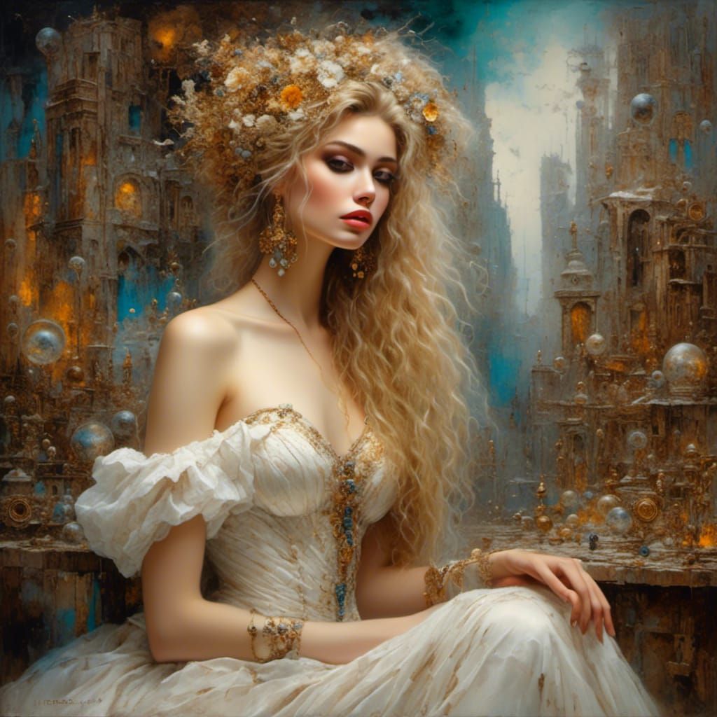 Surrealist Woman Painter in Dream Landscape