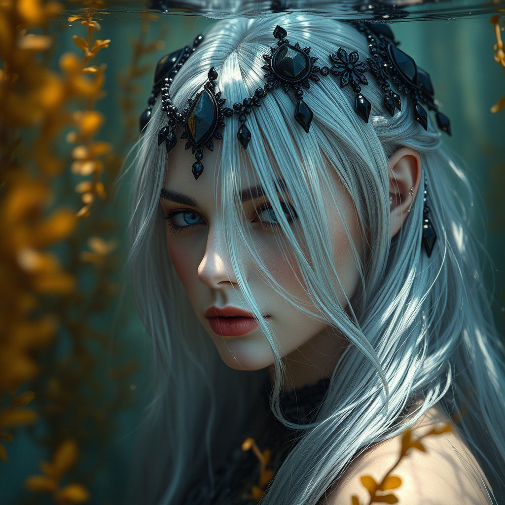 Ukrainian Mavka Hiding in Algae: Fantasy Concept Art