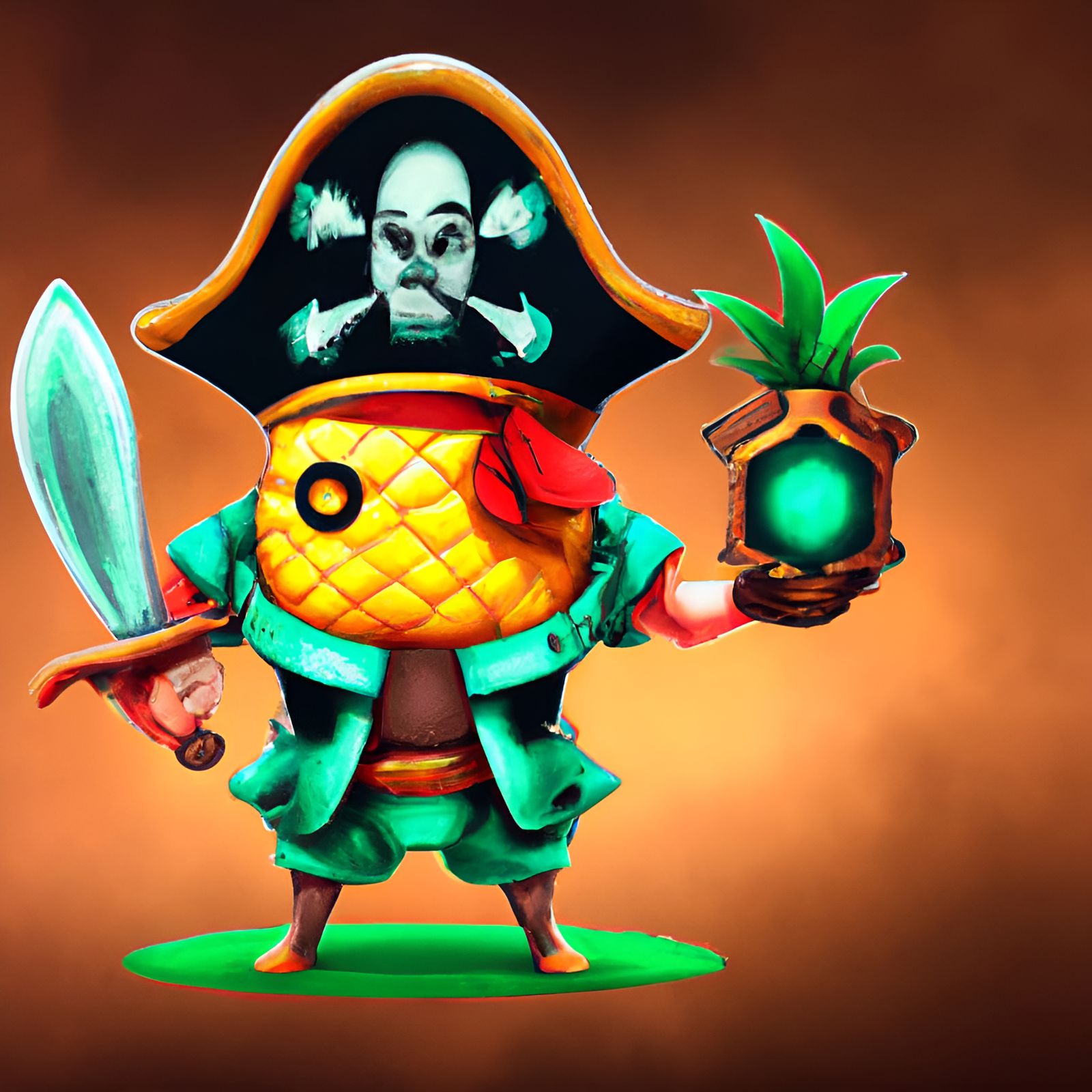 Pineapple Pirate Character, Digital Art Masterpiece