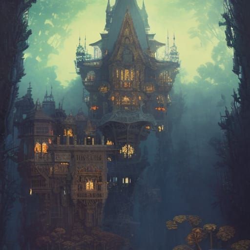 Magical Fractal Horror Palace in Art Nouveau Style