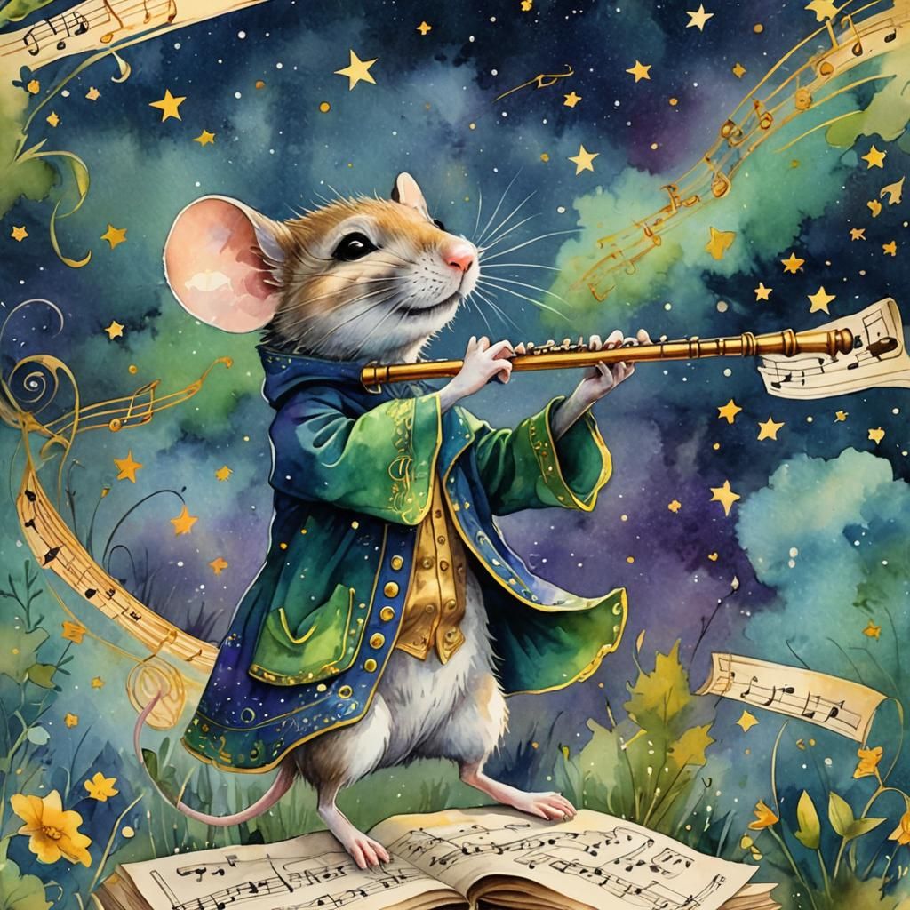 Mouse Pied Piper Fantasy Illustration