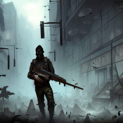 Reptile Guard in Post-Apocalyptic City