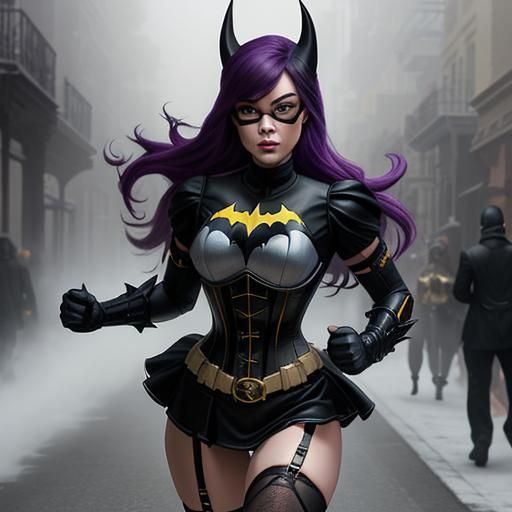 Hyperdetailed Batgirl in Misty Cityscape