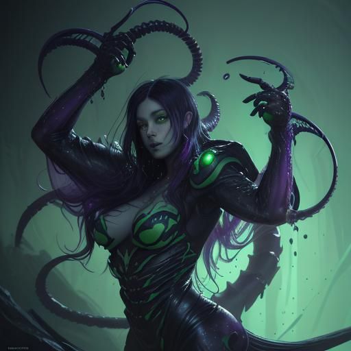 Shego as Xenomorph with Bladed Tail and Green Flames