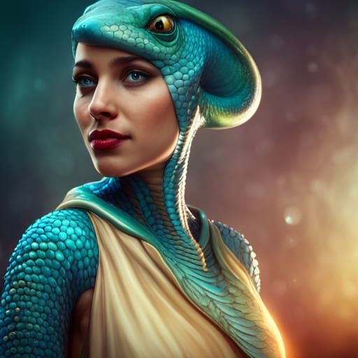 Smiling Blue Reptile Woman in Sci-Fi Style