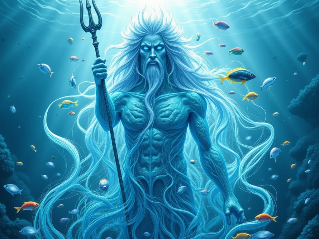 Ocean God Poseidon with Ice Trident in Realistic Detail