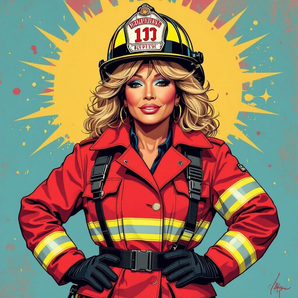 Tina Turner as Firefighter in Pop Surrealist Style
