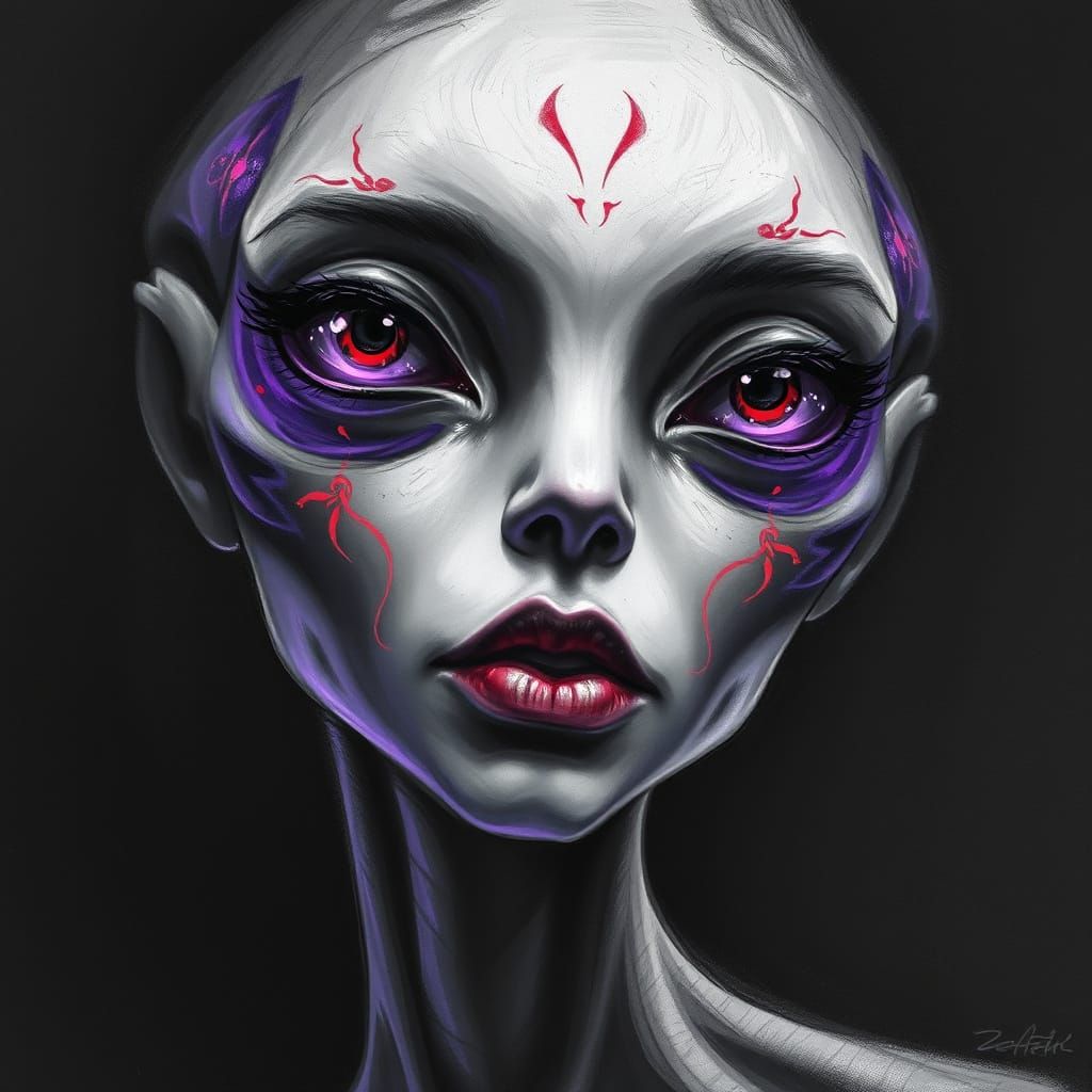 Ethereal Alien Female in Charcoal Chiaroscuro