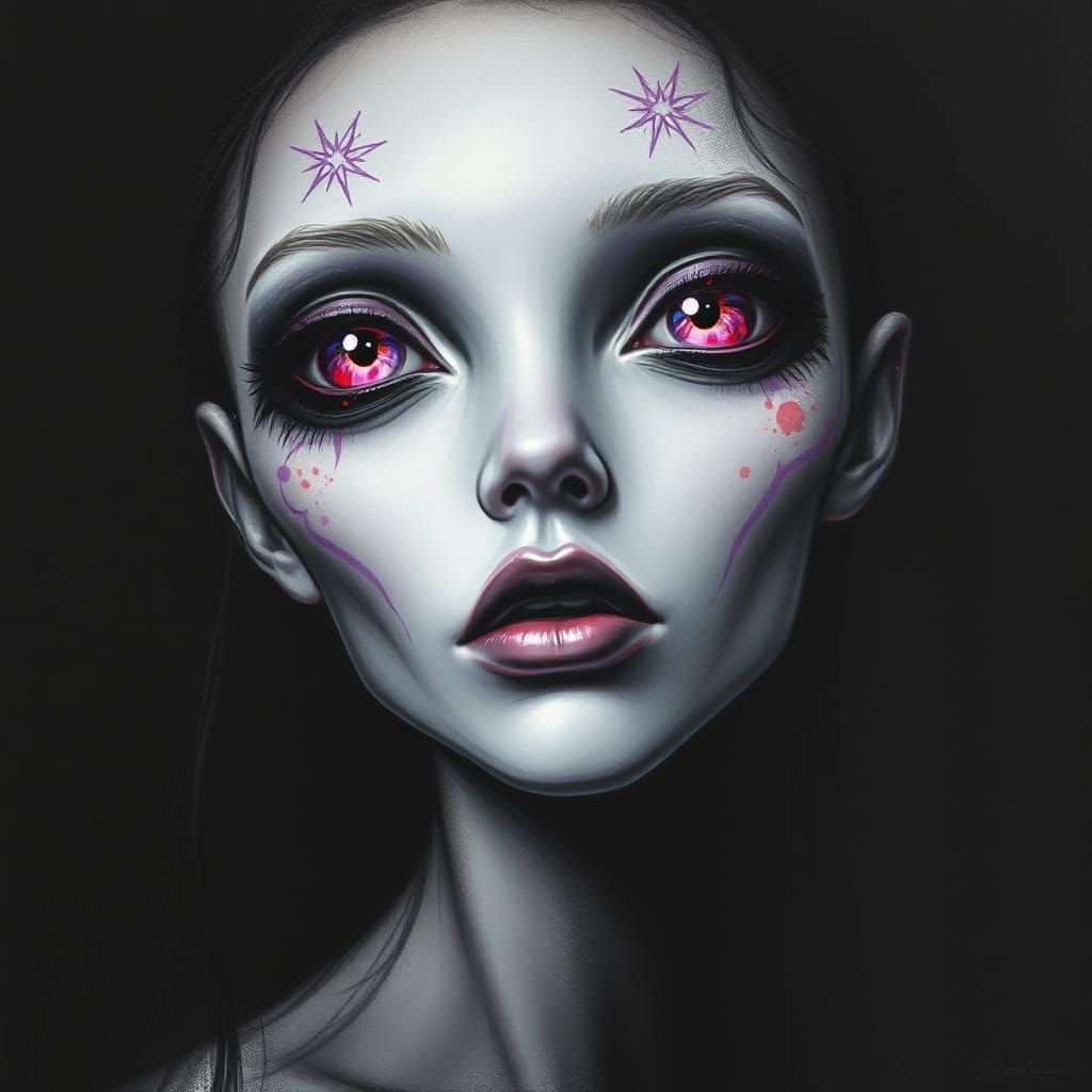 Moody Charcoal Portrait of an Alien Female