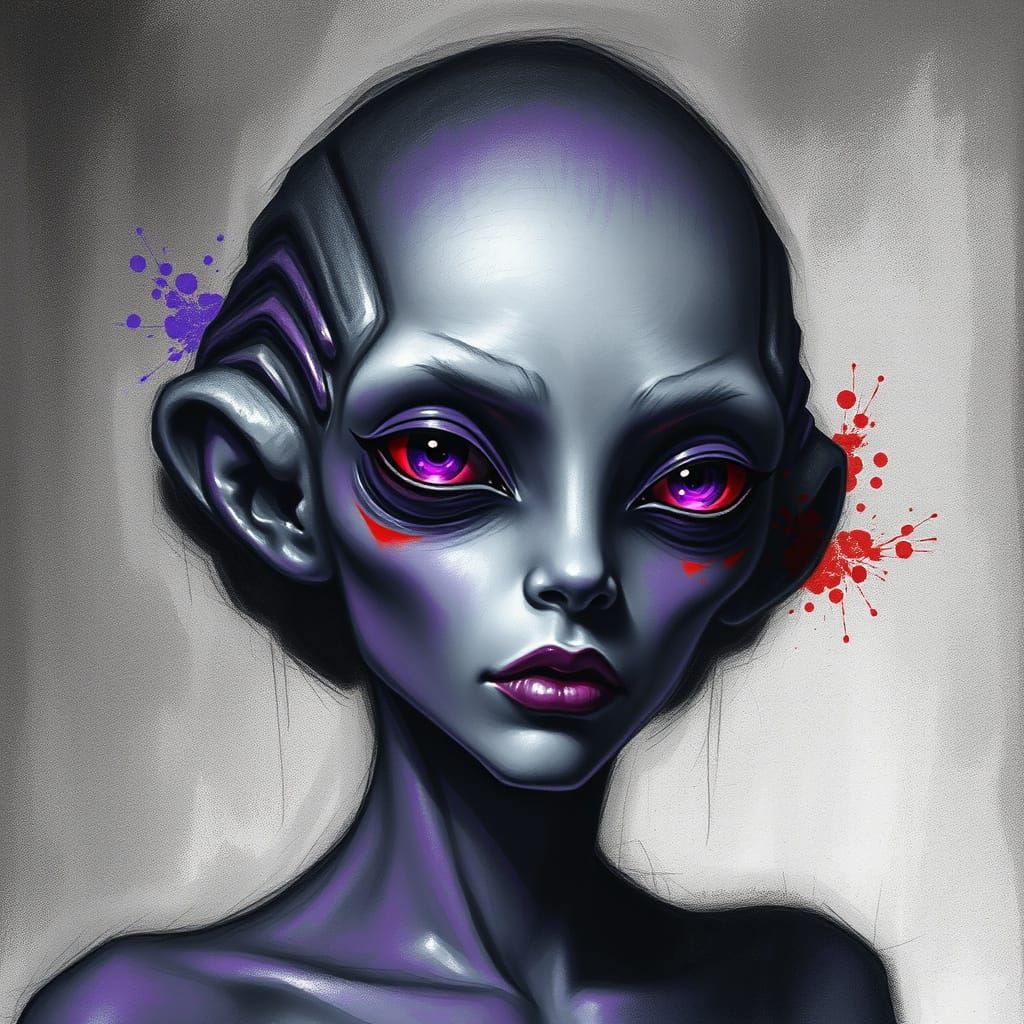 Dramatic Charcoal Portrait in Cyberpunk Style