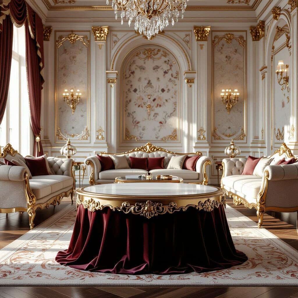 Luxurious Ornate Table in Palace Living Room