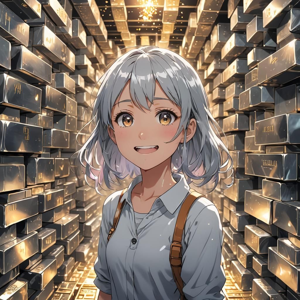 Anime Girl in Vault of Silver Bars