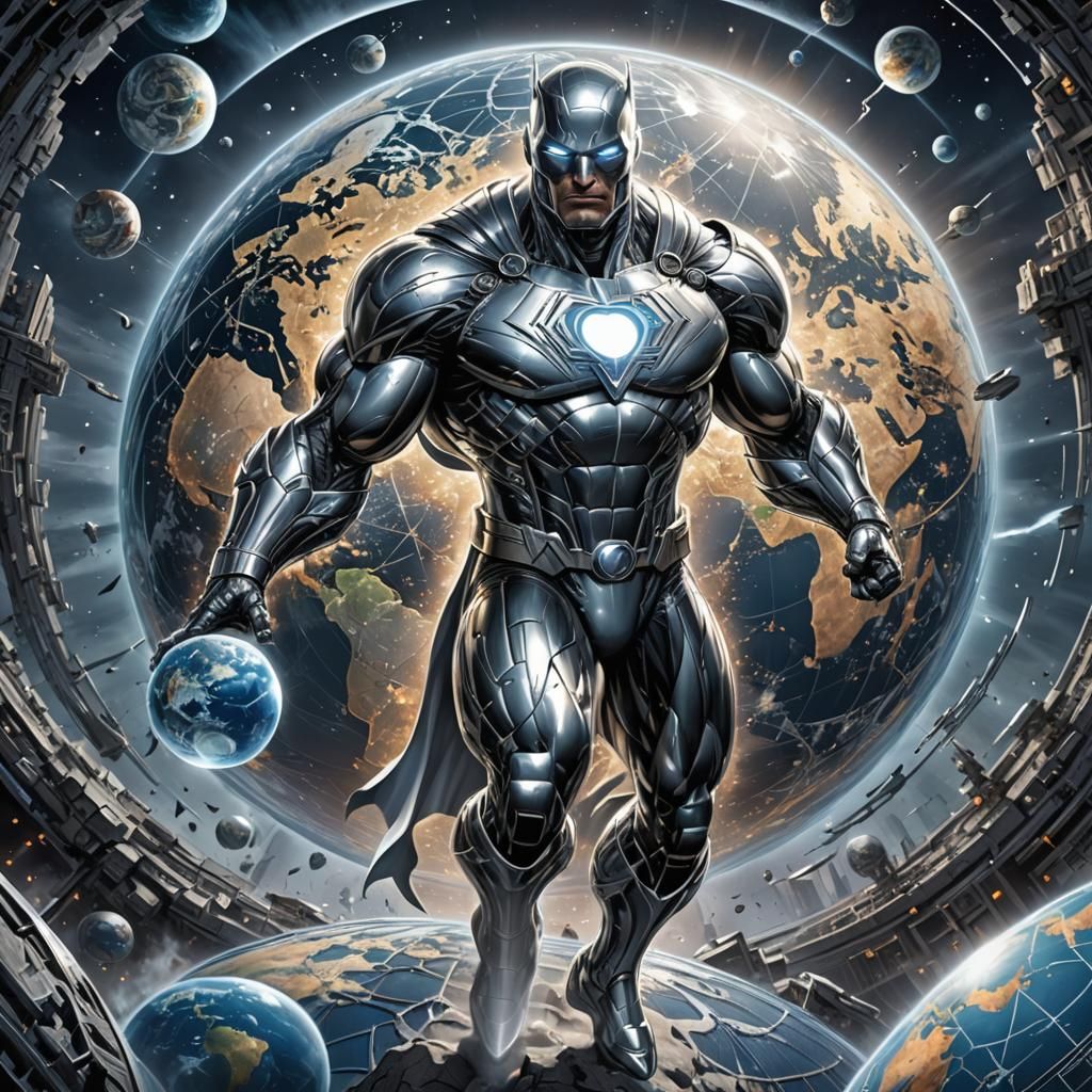 Silver Superhero Comic Book Art on Earth