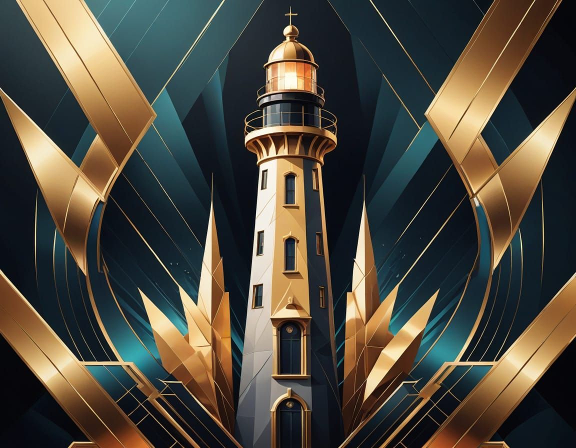 Elegant Art Deco Lighthouse Poster