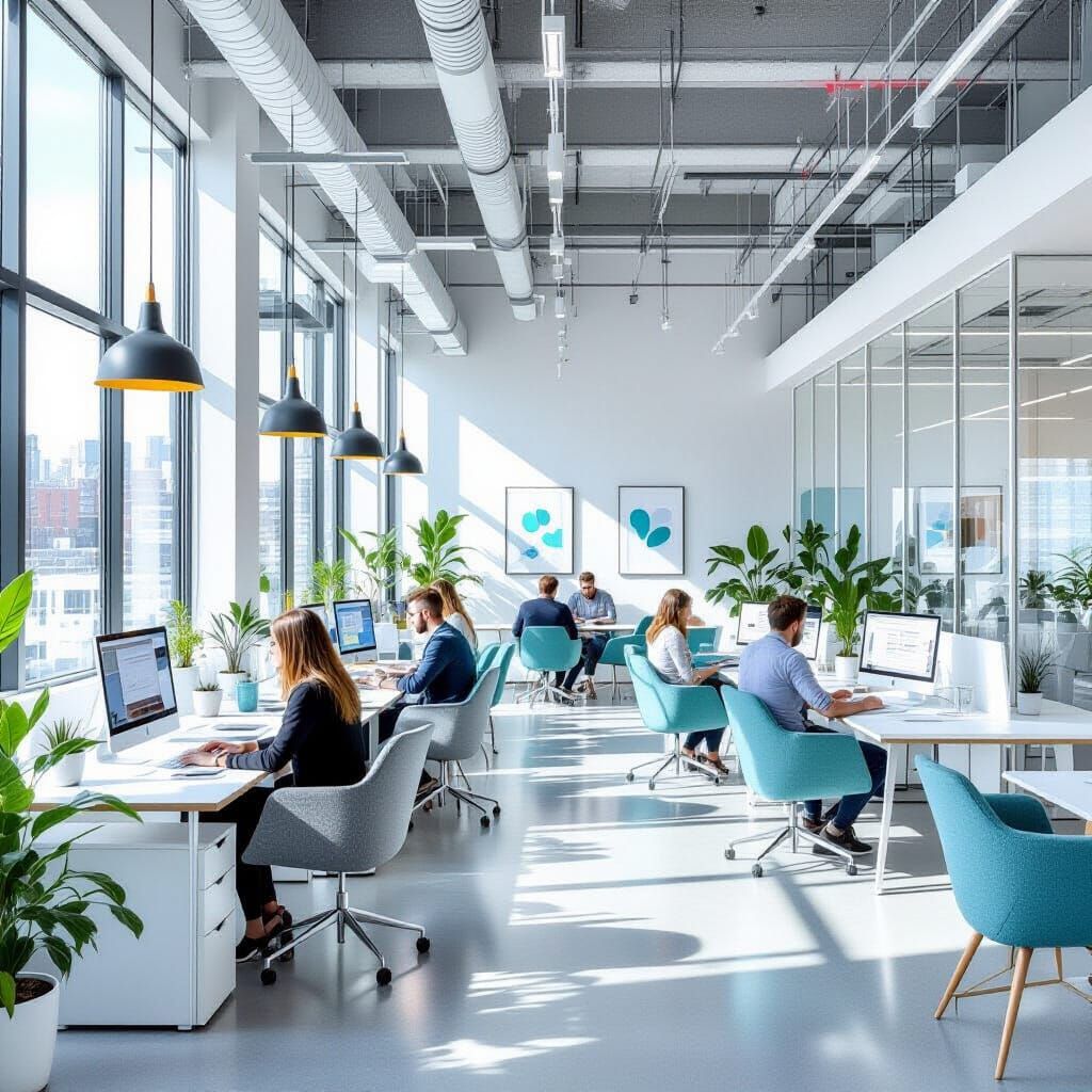 Bright Open-Plan Office with Scandinavian Design