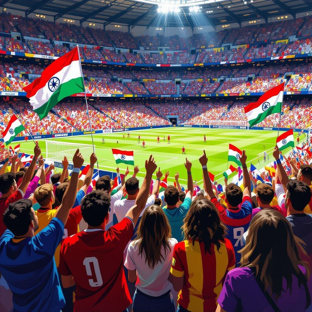 Vibrant Soccer Stadium Celebration in Futuristic Impressioni...