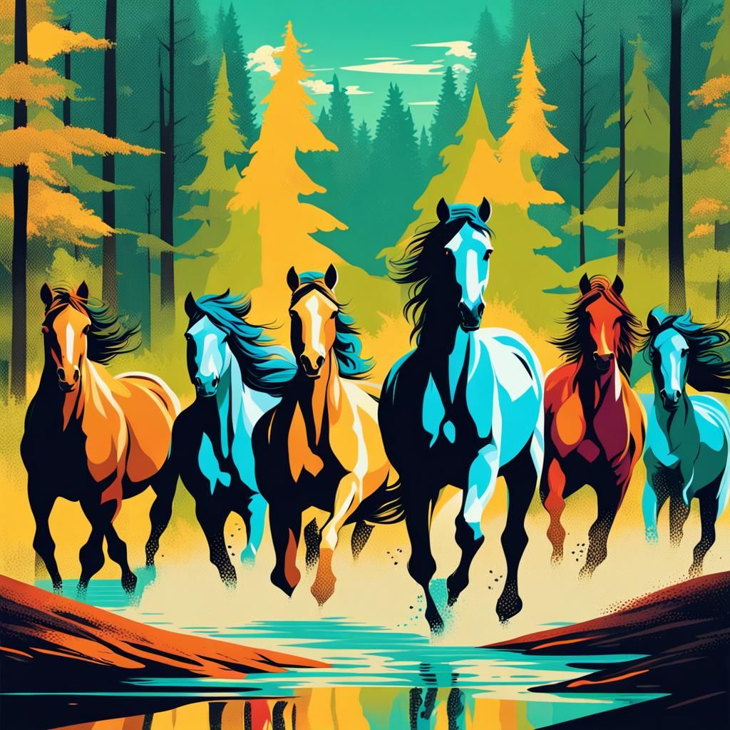 Wild Horses Gallop: Pop Art Screen Print