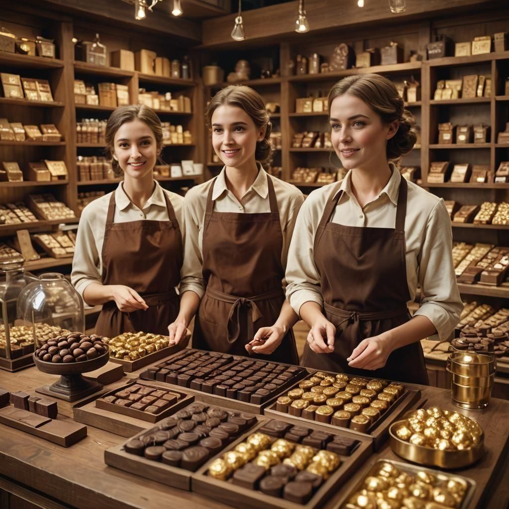 Chocolates, Pralines, and Cakes in Rustic Wooden Stand