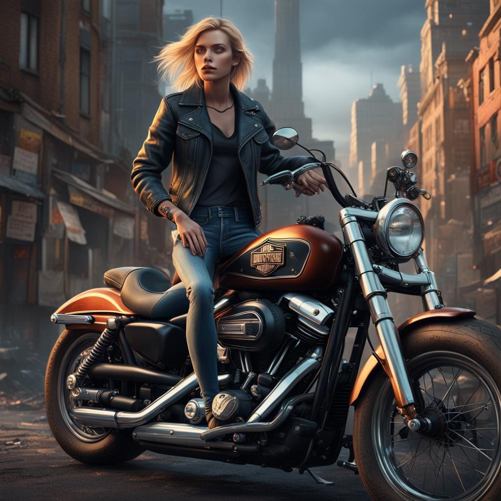 Blonde on Harley Davidson: Detailed Fantasy Art